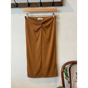 4th & Reckless Ginger Brown Ribbed Twist Front Midi Skirt